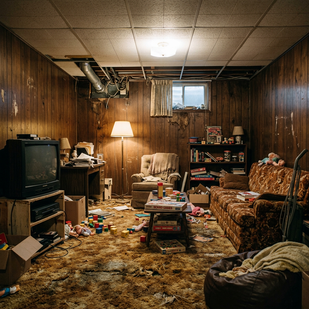Dark Basement to Bright Family Room — before