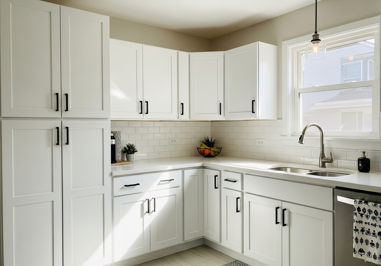 Honey Oak to Crisp White Cabinets — after